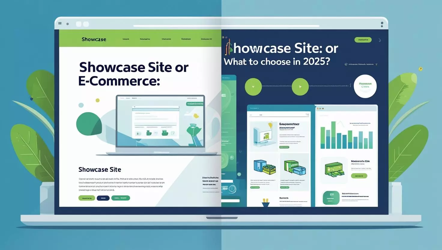 Fais-moi une image pour mon article web, les dimensions sont 1920 pixels par 1080, le titre est _ Site vitrine ou e-commerce _ que choisir en 2025 _